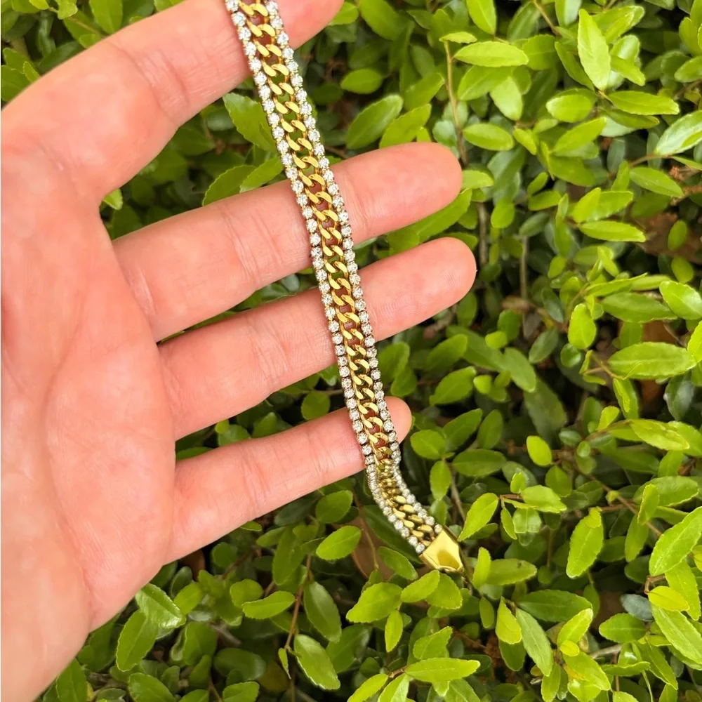 Gold Crystal Chain Bracelet Stainless Steel